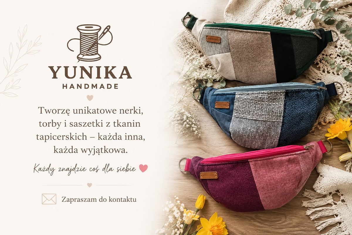Trzy kolorowe, ręcznie wykonane nerki na beżowym tle z suszonymi kwiatami i materiałami dekoracyjnymi